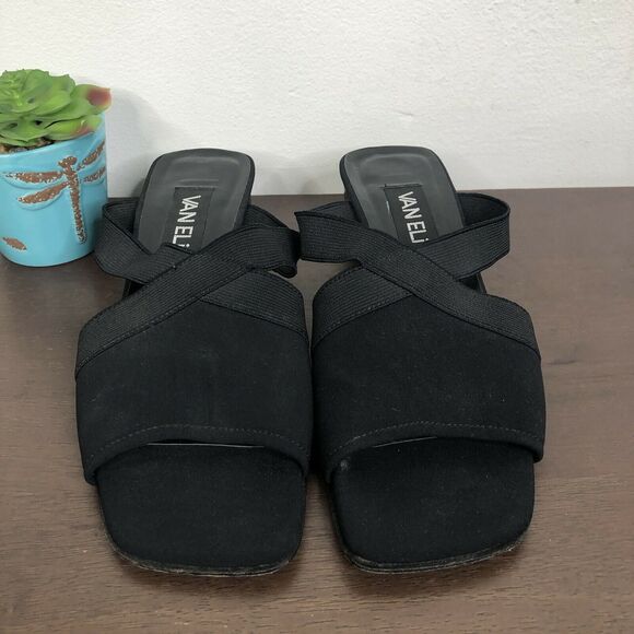 Vaneli Square Toe Slip On Elastic Strap Open Toe Black Heeled Sandals 7.5 M - Picture 2 of 9